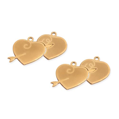Colgantes del corazón de acero inoxidable, acero inoxidable 304, chapado en color dorado, Bricolaje & perforado doble, dorado, 10PCs/Bolsa, Vendido por Bolsa