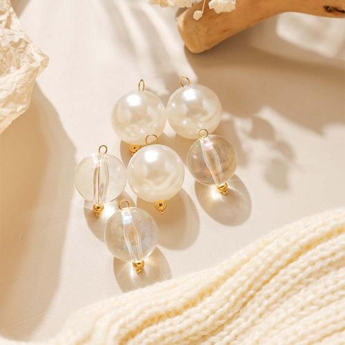 Fashion Plastic Pendants, 304 Stainless Steel, with Plastic Pearl, gold color plated, DIY 