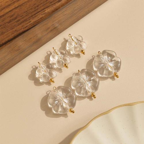 Pendentifs acryliques en translucides, Acier inoxydable 304, avec Acrylique, fleur, Placage de couleur d'or, DIY, plus de couleurs à choisir Vendu par sac