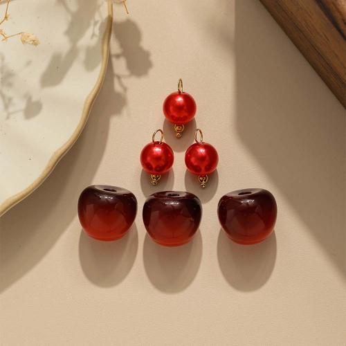 Acrylic Jewelry Pendant, 304 Stainless Steel, with Acrylic, Cherry, gold color plated, DIY 