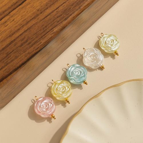 Acrylic Jewelry Pendant, 304 Stainless Steel, with Acrylic, Flower, gold color plated, DIY 