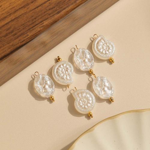 ABS Plastic Pendants, 304 Stainless Steel, with ABS Plastic Pearl, Conch, gold color plated, DIY [