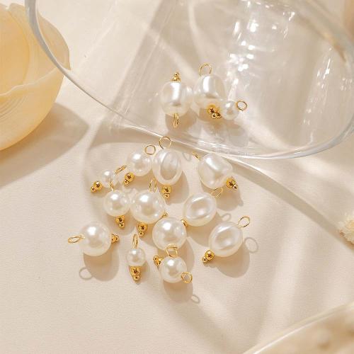 Fashion Plastic Pendants, 304 Stainless Steel, with Plastic Pearl, gold color plated, DIY, mixed colors 