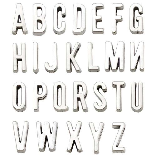 Perles intercalaires en alliage de zinc, Lettre d’alphabet, Plaqué de couleur d'argent, DIY & styles différents pour le choix Vendu par PC