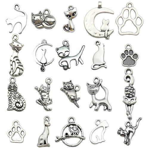 Zinc Alloy Animal Pendants, Cat, antique silver color plated, DIY 