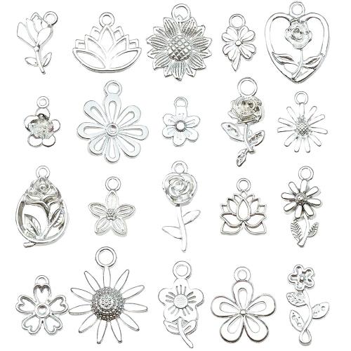 Colgantes de Aleación de Zinc en Forma Flor, chapado en color de plata, Bricolaje & diferentes estilos para la opción, Vendido por UD