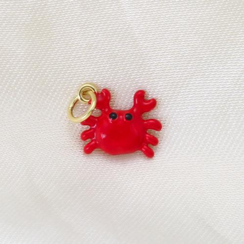 Enamel Brass Pendants, Crab, plated, DIY, red 
