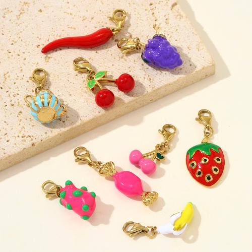 Enamel Stainless Steel Pendant, 304 Stainless Steel, Fruit, gold color plated, DIY 