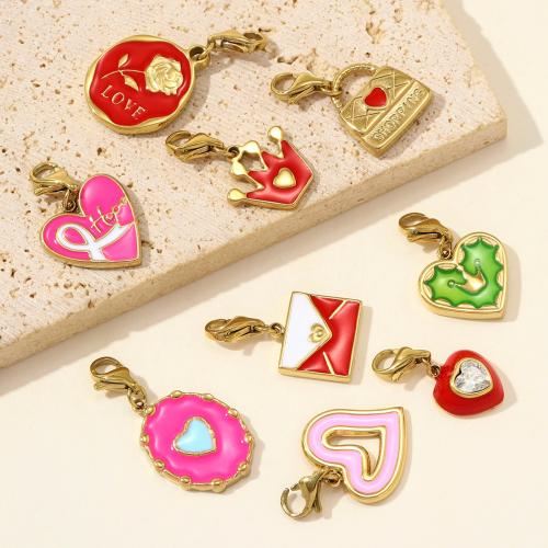 Enamel Stainless Steel Pendant, 304 Stainless Steel, gold color plated, DIY & micro pave cubic zirconia 