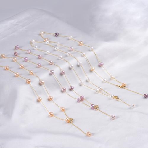 Bijoux de perle d'eau douce naturelle, perle d'eau douce cultivée, Bracelet & collier, avec alliage de zinc, ovale, Placage de couleur d'or, bijoux de mode, plus de couleurs à choisir, 5-6mm, Vendu par PC