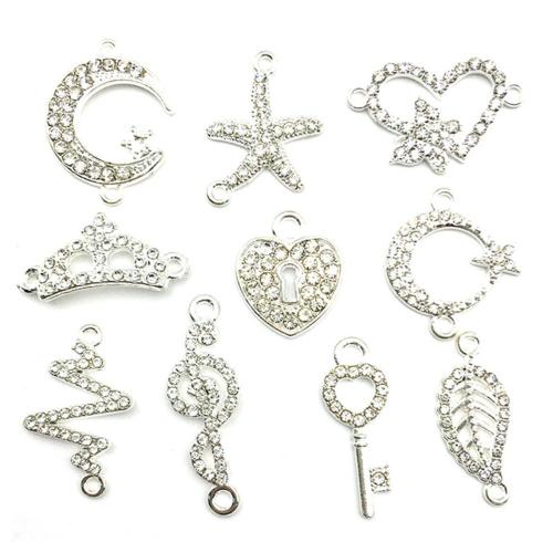 Zink Legierung Strass Anhänger, Zinklegierung, silberfarben plattiert, DIY & verschiedene Stile für Wahl & mit Strass, verkauft von PC