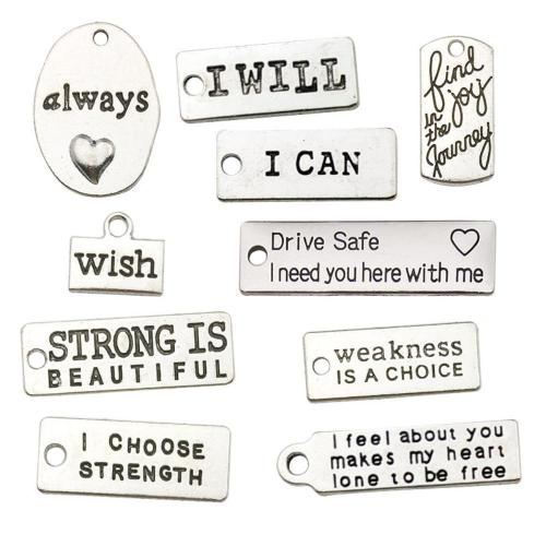le pendentif d'étiquette en alliage de zinc, Plaqué de couleur d'argent, DIY & styles différents pour le choix & avec le motif de lettre, Vendu par PC