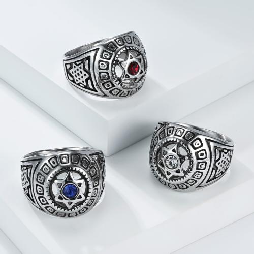 Strass Edelstahl Fingerring, 304 Edelstahl, Hexagram, Vintage & verschiedene Größen vorhanden & für den Menschen & mit Strass, keine, Größe:8-12, verkauft von PC
