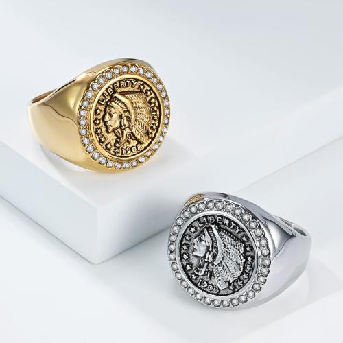 304 Edelstahl Fingerring, Charakter, plattiert, verschiedene Größen vorhanden & für den Menschen & mit Strass, keine, Größe:7-13, verkauft von PC