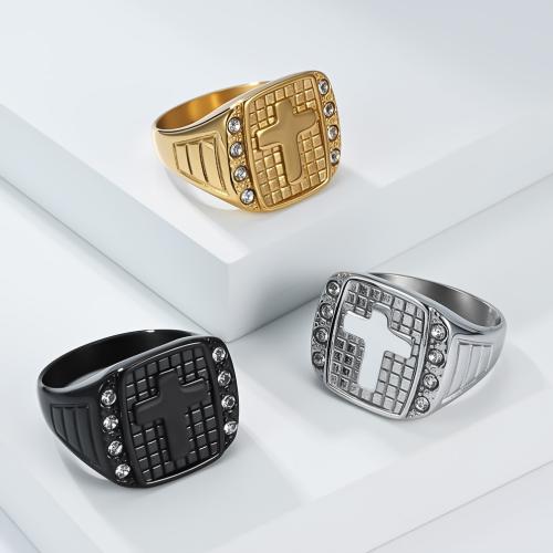 Strass Edelstahl Fingerring, 304 Edelstahl, Kreuz, plattiert, verschiedene Größen vorhanden & für den Menschen & mit Strass, keine, Größe:7-13, verkauft von PC