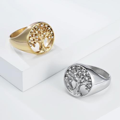 304 Edelstahl Fingerring, Baum des Lebens, plattiert, verschiedene Größen vorhanden & für Frau & mit Strass, keine, Größe:5-10, verkauft von PC