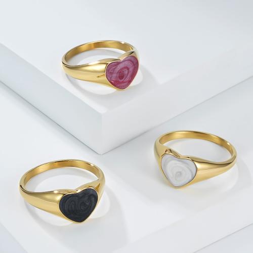 Acier inoxydable 304 bague, coeur, Placage de couleur d'or, normes différentes pour le choix & pour femme & émail, plus de couleurs à choisir Vendu par PC