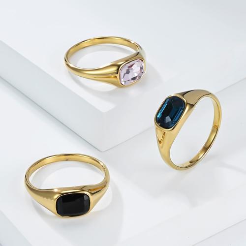Acier inoxydable 304 bague, avec verre, Motif géométrique, Placage de couleur d'or, normes différentes pour le choix & pour femme, plus de couleurs à choisir Vendu par PC