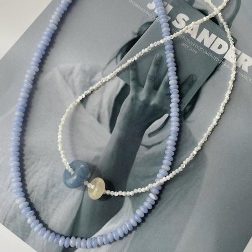 Blue Agate Necklace, White Shell, with Blue Agate, gold color plated, fashion jewelry cm [
