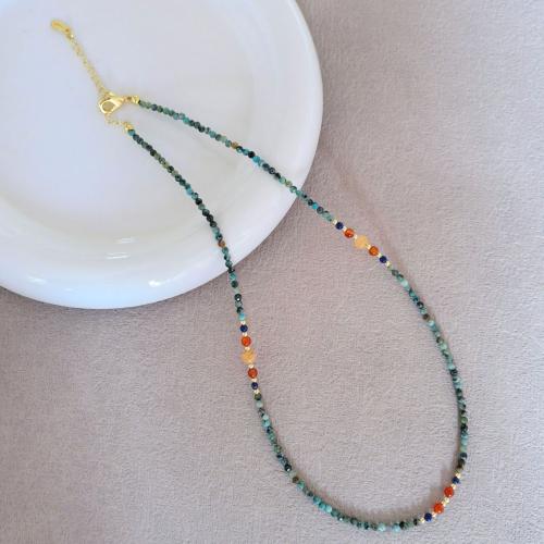 Драгоценный камень Ожерелья, Латунь, с Seedbead & Природный камень, плакирован золотом, ювелирные изделия моды, Много цветов для выбора длина:40 см, продается PC