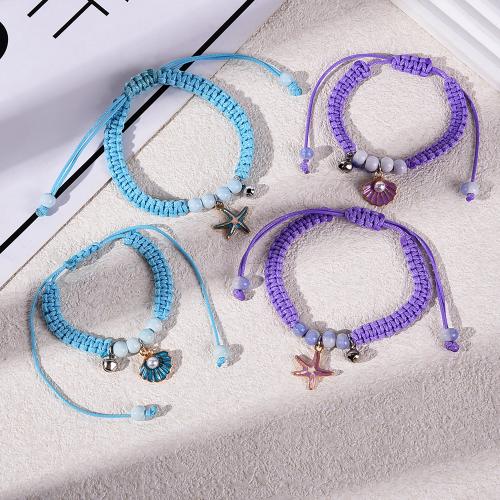 Mode Wachsschnur Armbänder, Zinklegierung, mit Porzellan & Wachsschnur & Kunststoff Perlen, goldfarben plattiert, Modeschmuck & Emaille, keine, 120x80x10mm, verkauft von PC[