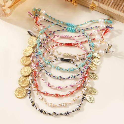 Fashion Zinc Alloy Bracelets, Cotton Thread, with Plastic Pearl & Zinc Alloy, gold color plated, fashion jewelry 