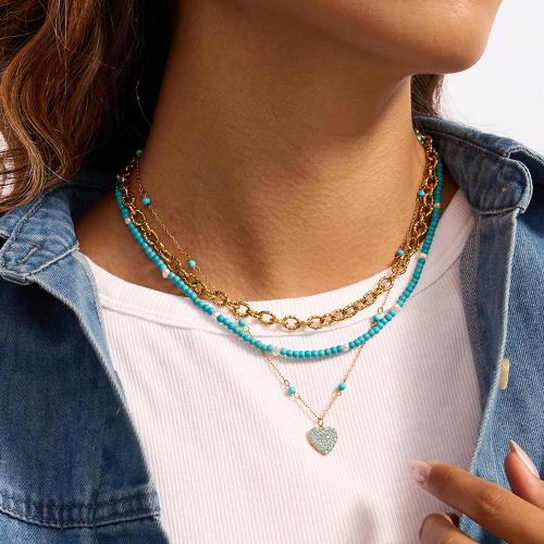 Драгоценный камень Ожерелья, Нержавеющая сталь 304, с Природный камень, плакирован золотом, ювелирные изделия моды, Много цветов для выбора, продается PC