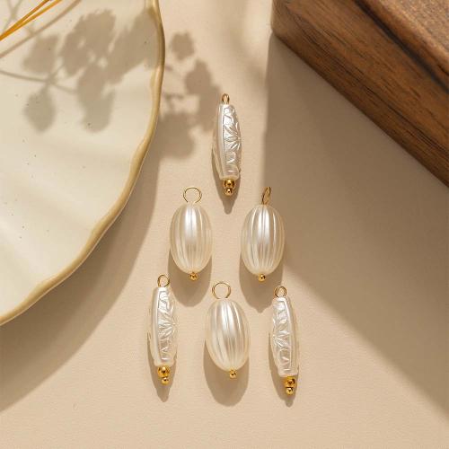Fashion Plastic Pendants, 304 Stainless Steel, with Plastic Pearl, gold color plated, DIY 