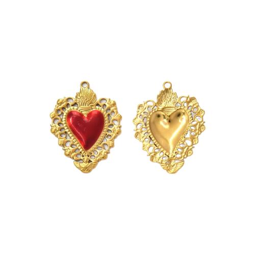 Colgantes del corazón de acero inoxidable, acero inoxidable 304, chapado en color dorado, Bricolaje & esmalte, más colores para la opción, 10PCs/Bolsa, Vendido por Bolsa