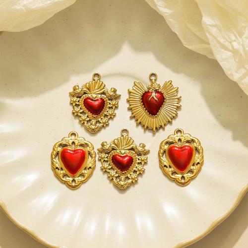 Colgantes del corazón de acero inoxidable, acero inoxidable 304, chapado en color dorado, Bricolaje & esmalte, más colores para la opción, 10PCs/Bolsa, Vendido por Bolsa