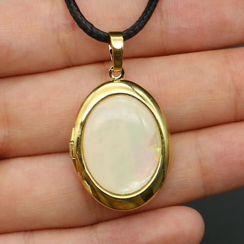 Muschel Medaillon-Halskette, mit PU Leder & Zinklegierung, oval, goldfarben plattiert, Modeschmuck & unisex, keine, Länge:ca. 19 ZollInch, verkauft von PC