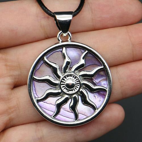 coquille d'ormeau collier, avec cuir PU & alliage de zinc, fleur, Placage, bijoux de mode & unisexe, plus de couleurs à choisir Environ 19 pouce, Vendu par PC[