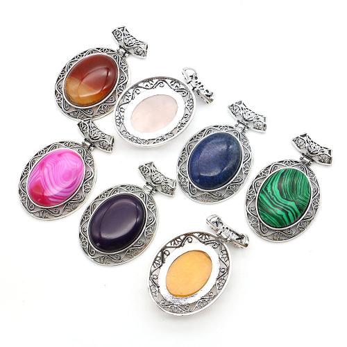 Gemstone Brass Pendants, with Brass, Oval, plated, DIY 