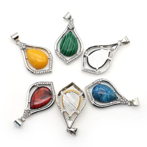 Gemstone Brass Pendants, with Brass, Teardrop, plated, DIY & with rhinestone 