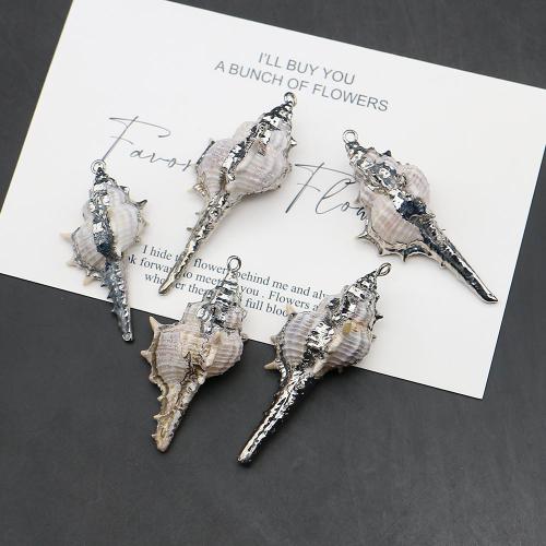 Brass Shell Pendants, with Brass, Conch, silver color plated, DIY, pendant length 20-50mm 