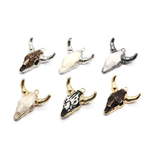 Resin Zinc Alloy Pendants, with Zinc Alloy, Bull, plated, DIY 