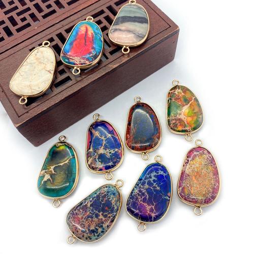 Connecteur de pierre gemme, Jaspe d'impression, avec alliage de zinc, Irrégulière, Placage de couleur d'or, DIY, plus de couleurs à choisir Vendu par PC