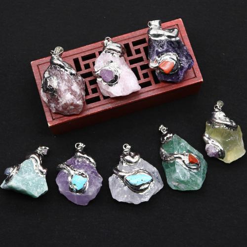 Gemstone Brass Pendants, with Brass, irregular, plated, DIY pendant length 25-45mm 