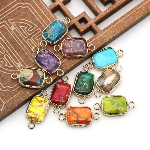 Connecteur de pierre gemme, Jaspe d'impression, avec laiton, rectangle, Placage de couleur d'or, DIY, plus de couleurs à choisir Vendu par PC