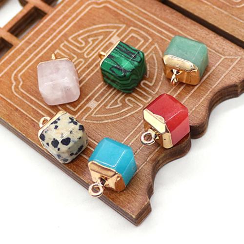 Gemstone Brass Pendants, with Brass, Square, gold color plated, DIY & faceted 