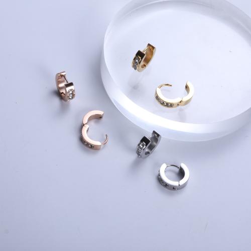 Stainless Steel Huggie Hoop Earring, 304 Stainless Steel, plated, fashion jewelry & micro pave cubic zirconia 