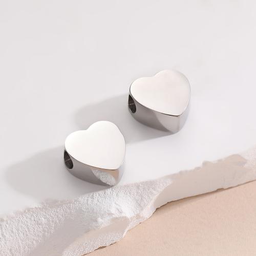 Stainless Steel Beads, 304 Stainless Steel, Heart, plated, DIY & with rhinestone 
