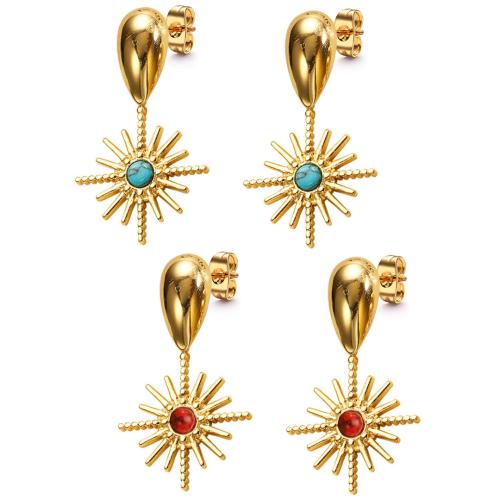 Boucle d'oreille goutte inox, Acier inoxydable 304, avec Pierre naturelle, Placage, bijoux de mode, plus de couleurs à choisir, Vendu par paire