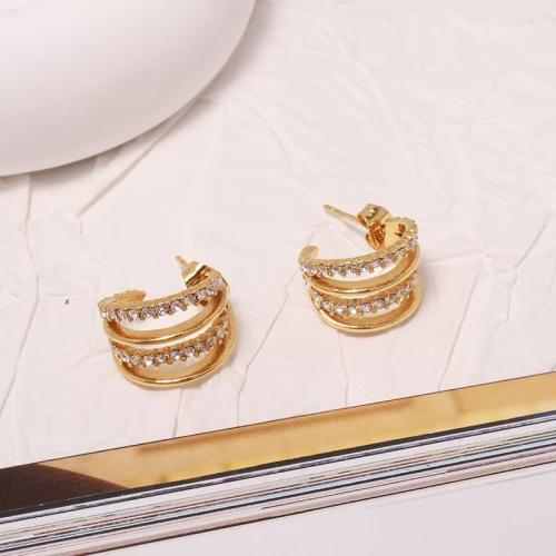 clou d'oreille en acier inoxydable avec stras, Acier inoxydable 304, Placage, bijoux de mode & avec strass, Or, Vendu par paire