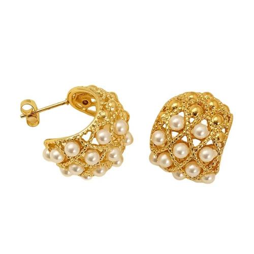 Серьги из нержавеющей стали, Нержавеющая сталь 304, с Пластиковая жемчужина, плакирован золотом, ювелирные изделия моды, Золотой, продается Пара