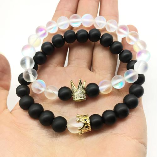 Edelstein Armbänder, Klarer Quarz, mit Lava & Zinklegierung, Modeschmuck & mit Strass, gemischte Farben, 8mm, Länge:21 cm, verkauft von PC