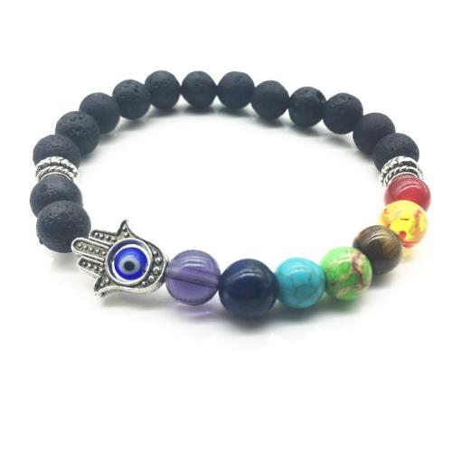 Edelstein Armbänder, Lava, mit Edelstein & Zinklegierung, Modeschmuck, gemischte Farben, 8mm, Länge:18 cm, verkauft von PC