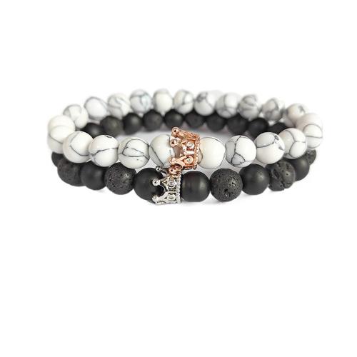 Edelstein Armbänder, Magnesit, mit Lava & Non- magnetische Hämatit & Zinklegierung, Herz, Modeschmuck & mit Strass, gemischte Farben, 8mm, Länge:21 cm, verkauft von PC