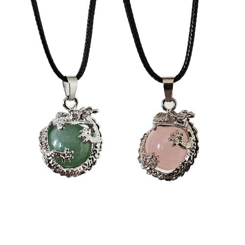 Драгоценный камень Ожерелья, Природный камень, с Восковой шнур & цинковый сплав, Другое покрытие, ювелирные изделия моды, разноцветный, 16mm, длина:40 см, продается PC