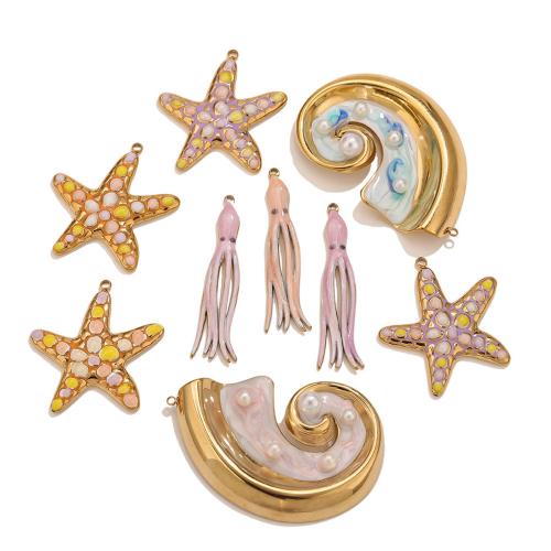 Pendentifs d'animaux en acier inoxydable , Acier inoxydable 304, avec perle de plastique, Placage de couleur d'or, DIY & styles différents pour le choix & émail, Vendu par PC